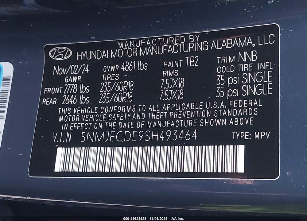 2025 HYUNDAI TUCSON XRT VIN: 5NMJFCDE9SH493464