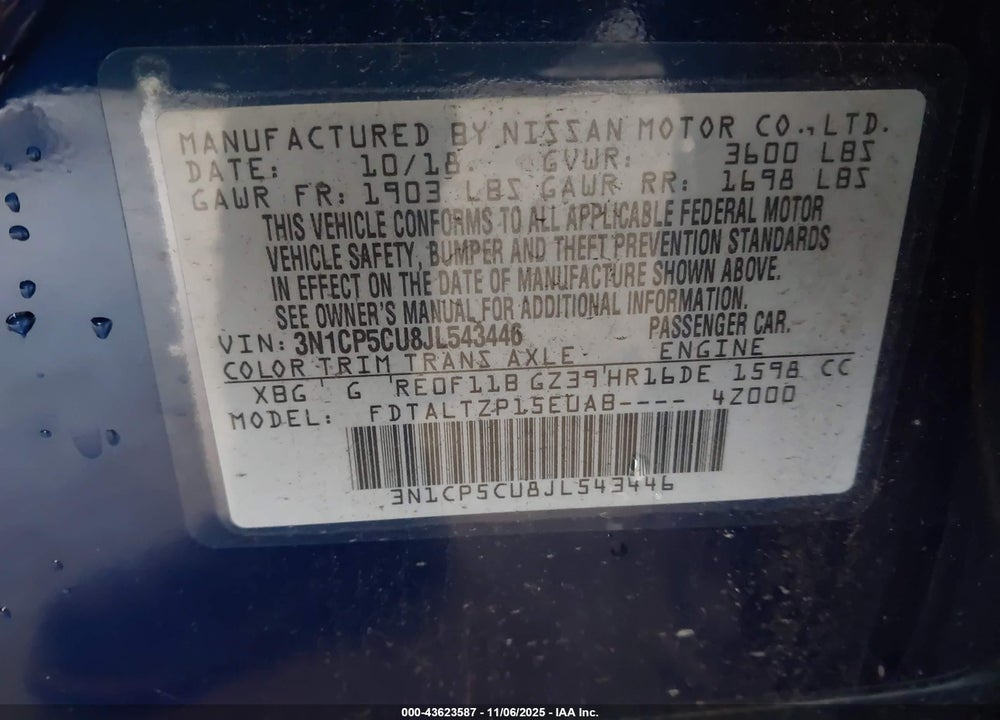 2018 NISSAN KICKS SR VIN: 3N1CP5CU8JL543446