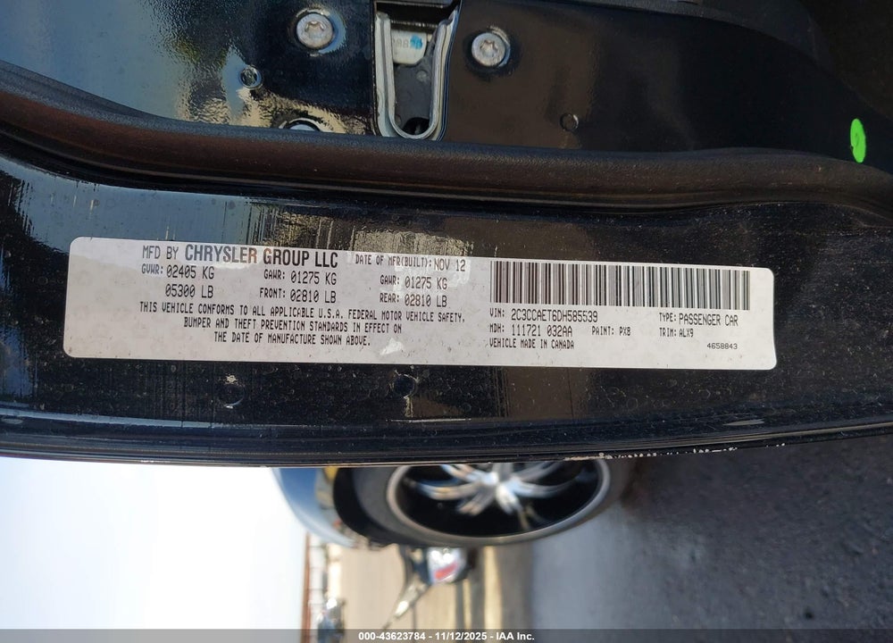 2013 CHRYSLER 300C VIN: 2C3CCAET6DH585539