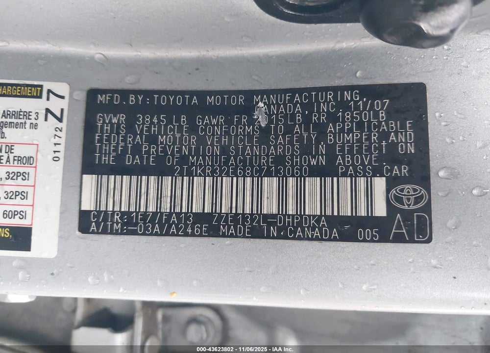 2008 TOYOTA MATRIX VIN: 2T1KR32E68C713060