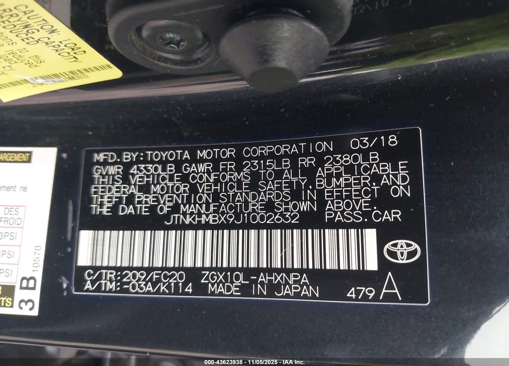 2018 TOYOTA C-HR XLE VIN: JTNKHMBX9J1002632