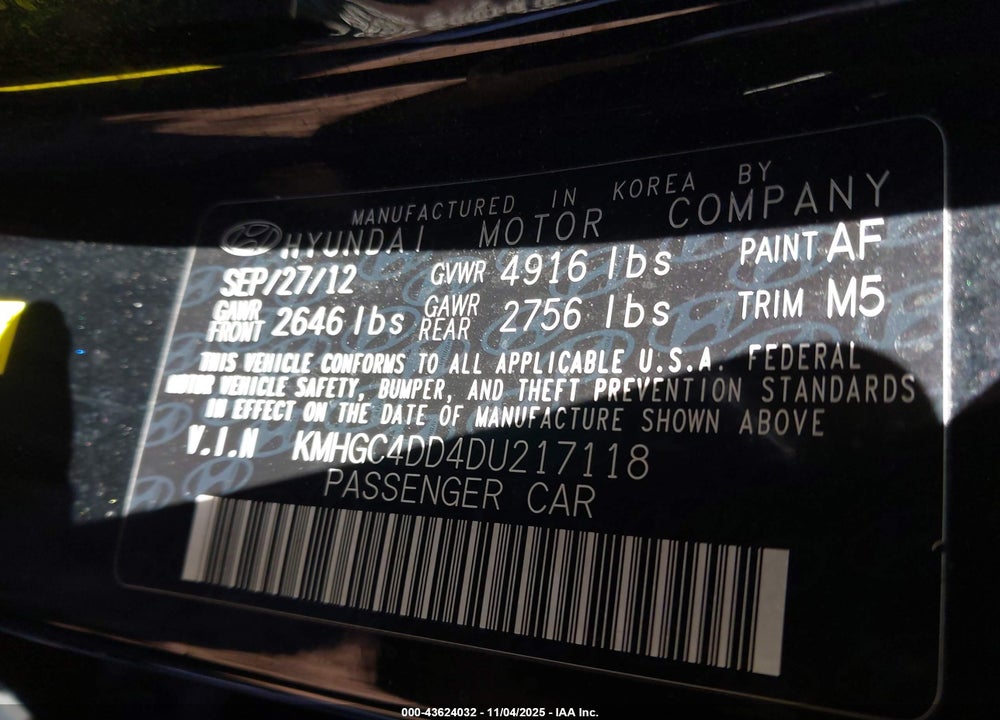 2013 HYUNDAI GENESIS 3.8 VIN: KMHGC4DD4DU217118