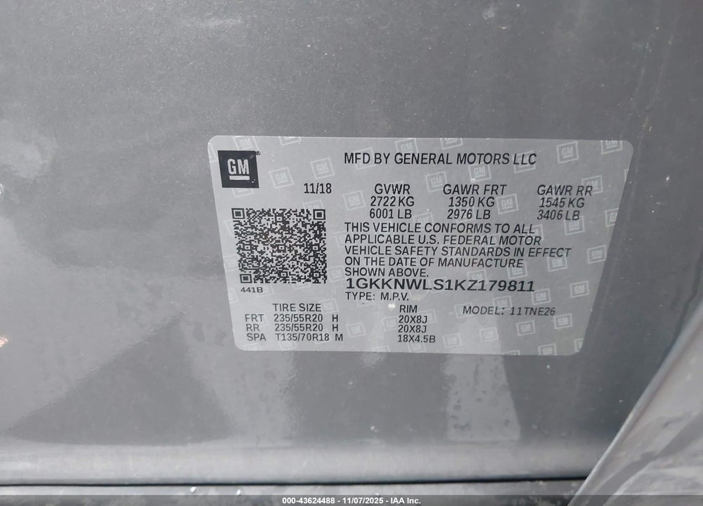 2019 GMC ACADIA VIN: 1GKKNWLS1KZ179811