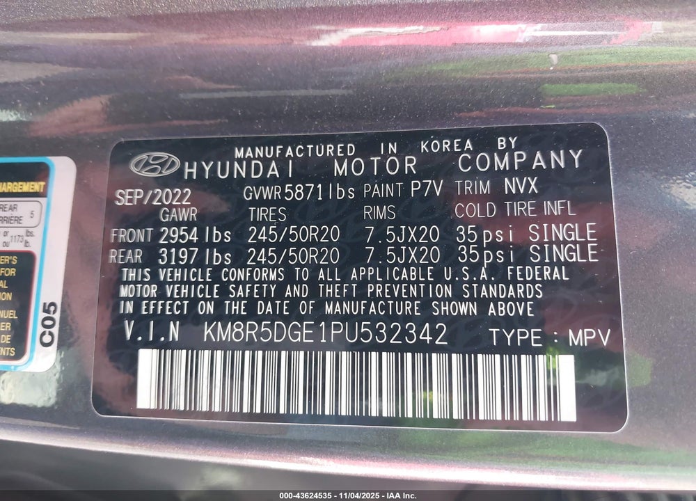 2023 HYUNDAI PALISADE LIMITED VIN: KM8R5DGE1PU532342