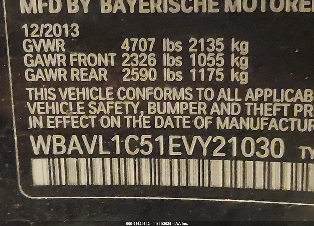 2014 BMW X1 VIN: WBAVL1C51EVY21030