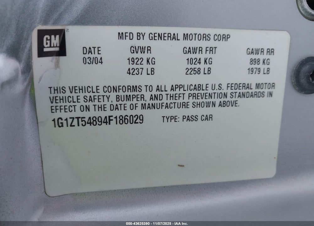 2004 CHEVROLET MALIBU LS VIN: 1G1ZT54894F186029