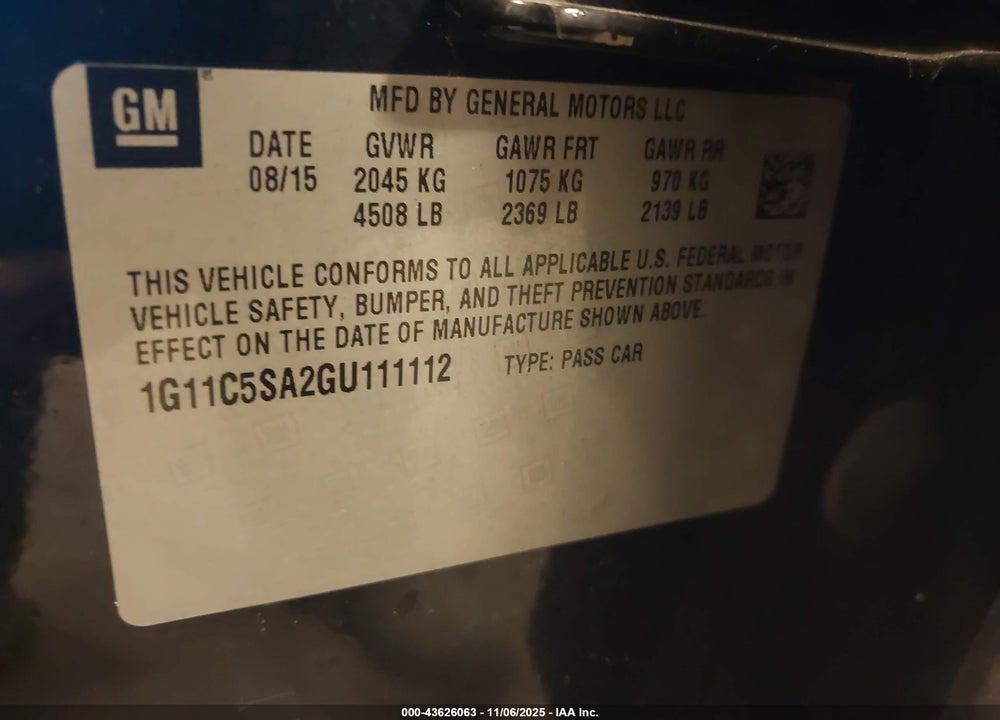 2016 CHEVROLET MALIBU LIMITED LT VIN: 1G11C5SA2GU111112