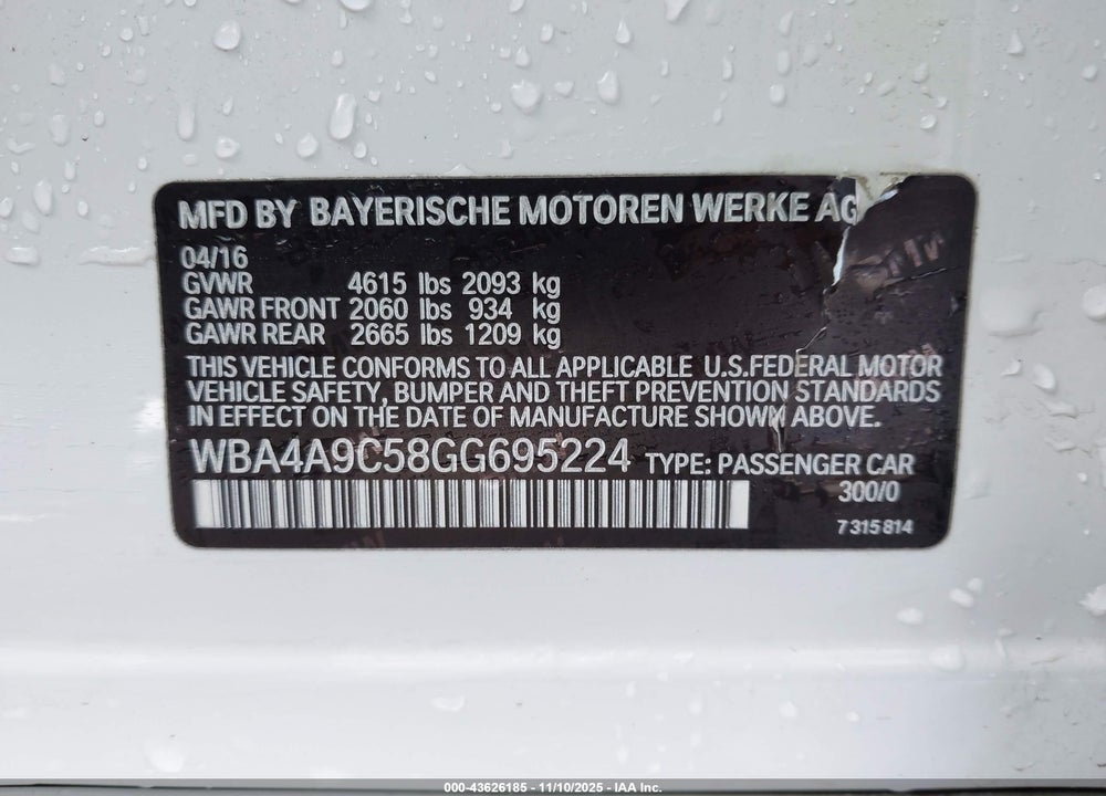 2016 BMW 428I GRAN COUPE VIN: WBA4A9C58GG695224