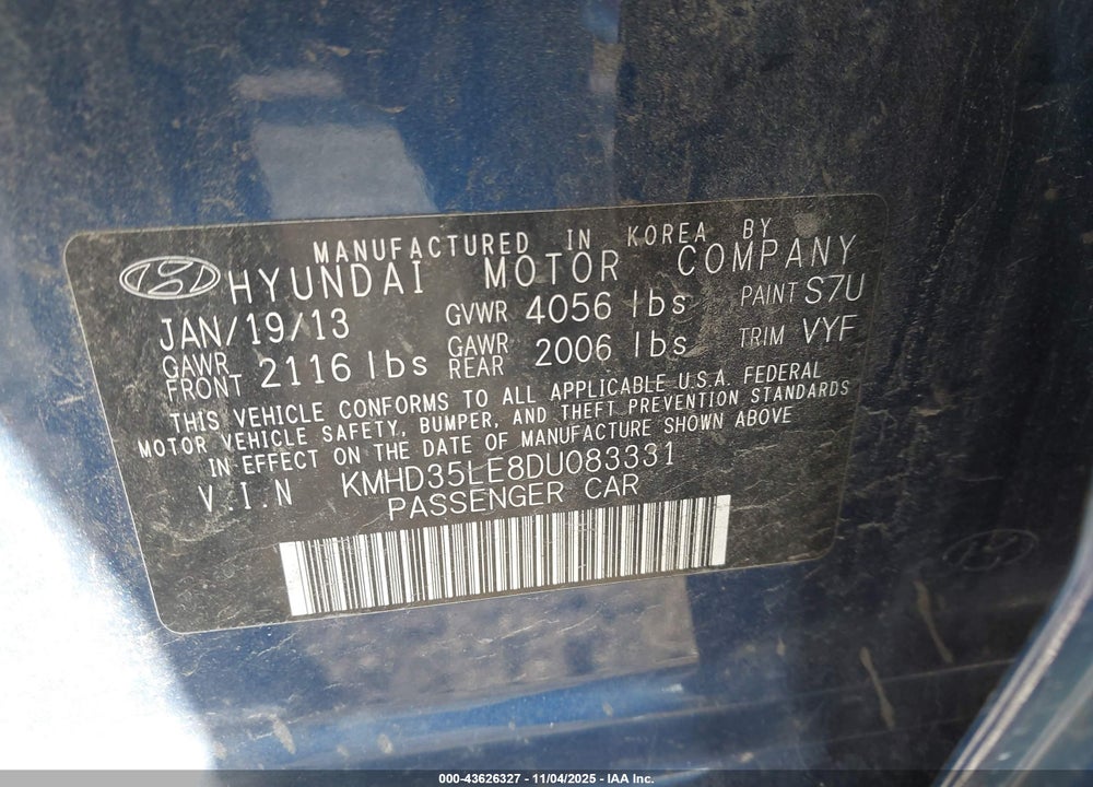 2013 HYUNDAI ELANTRA GT VIN: KMHD35LE8DU083331