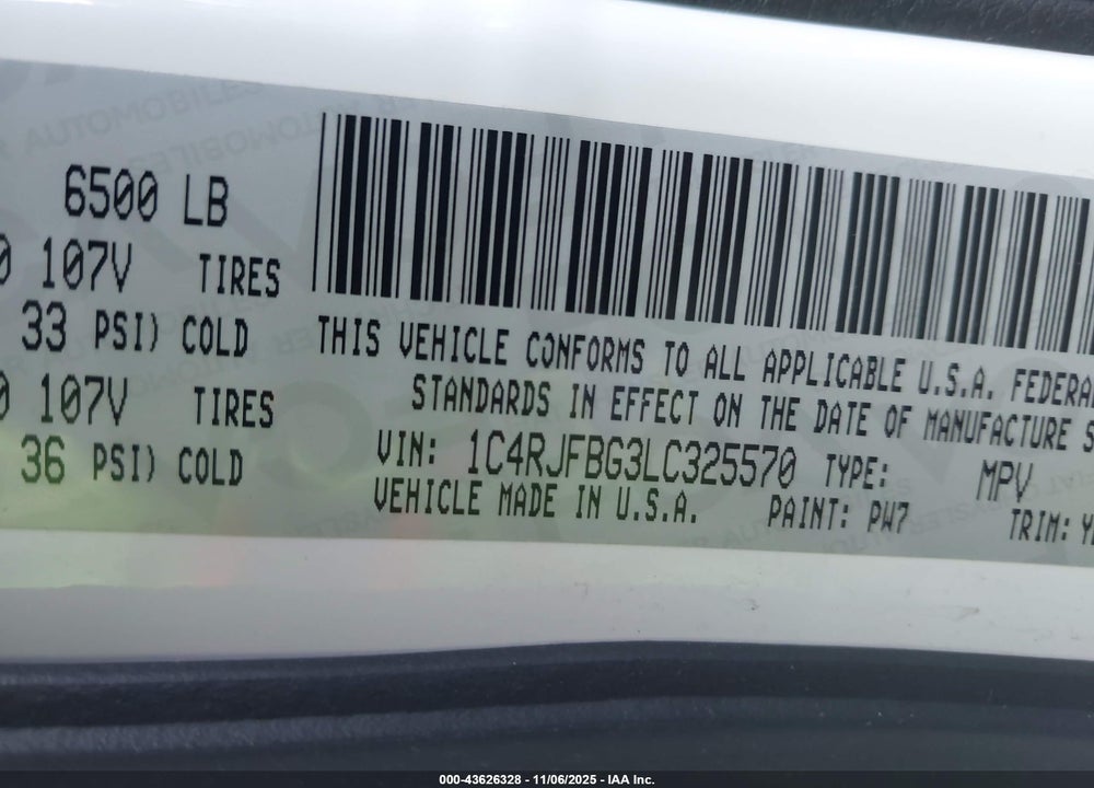 2020 JEEP GRAND CHEROKEE LIMITED X 4X4 VIN: 1C4RJFBG3LC325570