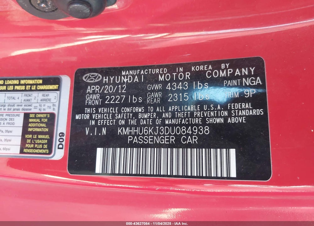 2013 HYUNDAI GENESIS 3.8 R-SPEC VIN: KMHHU6KJ3DU084938