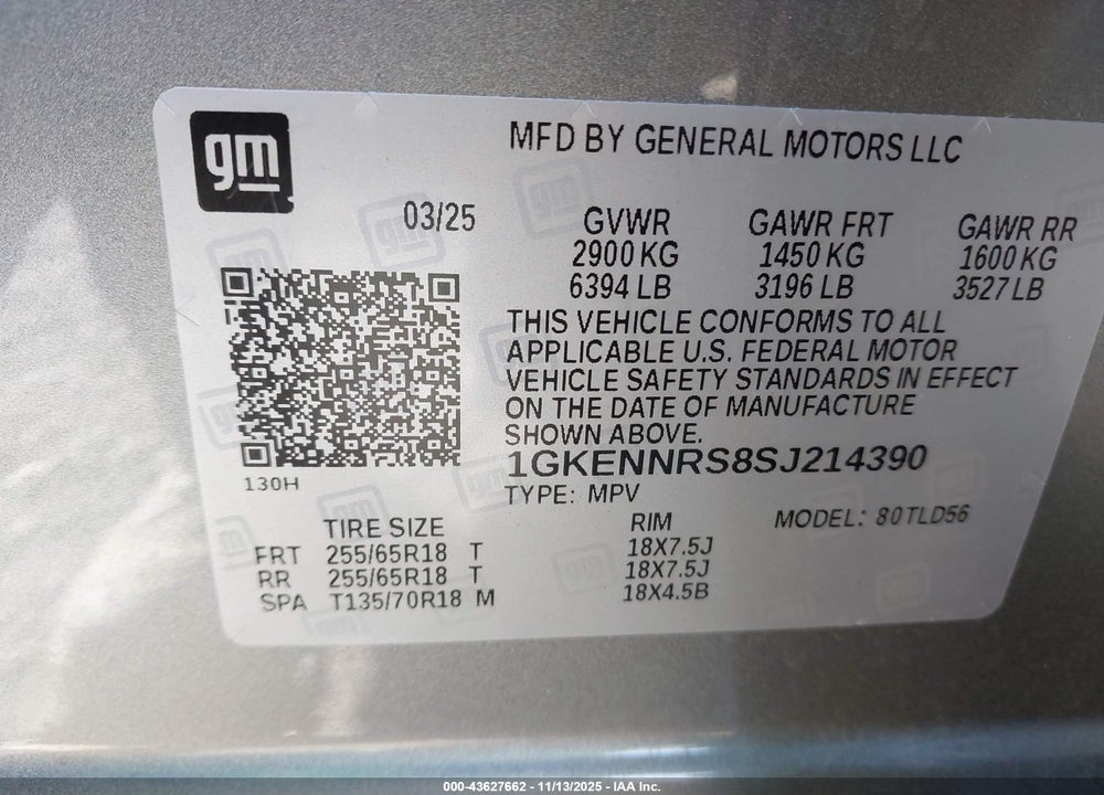 2025 GMC ACADIA VIN: 1GKENNRS8SJ214390