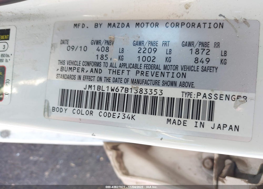 2011 MAZDA 3 S GRAND TOURING VIN: JM1BL1W67B1383353