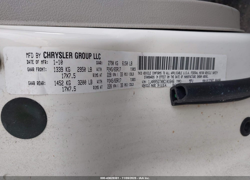 2010 JEEP GRAND CHEROKEE VIN: 1J4RR5GTXAC141646