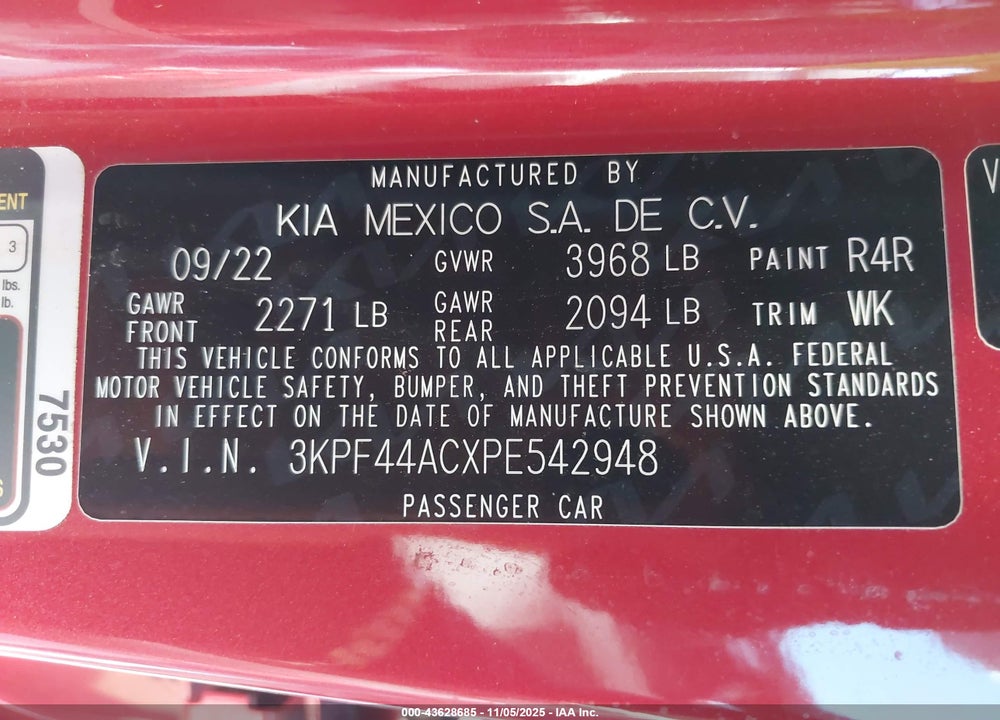 2023 KIA FORTE VIN: 3KPF44ACXPE542948