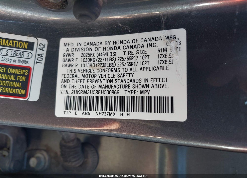 2014 HONDA CR-V EX VIN: 2HKRM3H58EH500866