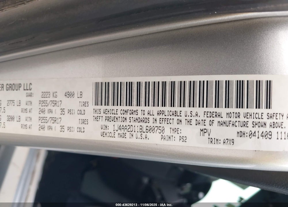 2011 JEEP WRANGLER / VIN: 1J4AA2D11BL600750