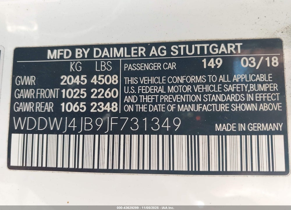 2018 MERCEDES-BENZ C 300 VIN: WDDWJ4JB9JF731349