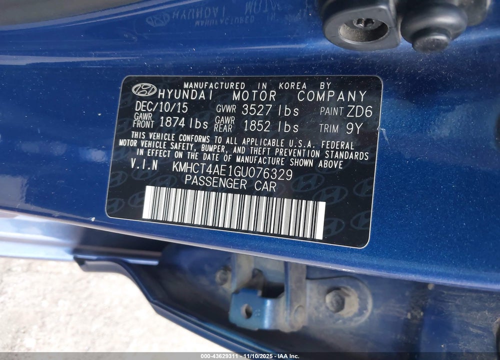 2016 HYUNDAI ACCENT SE VIN: KMHCT4AE1GU076329