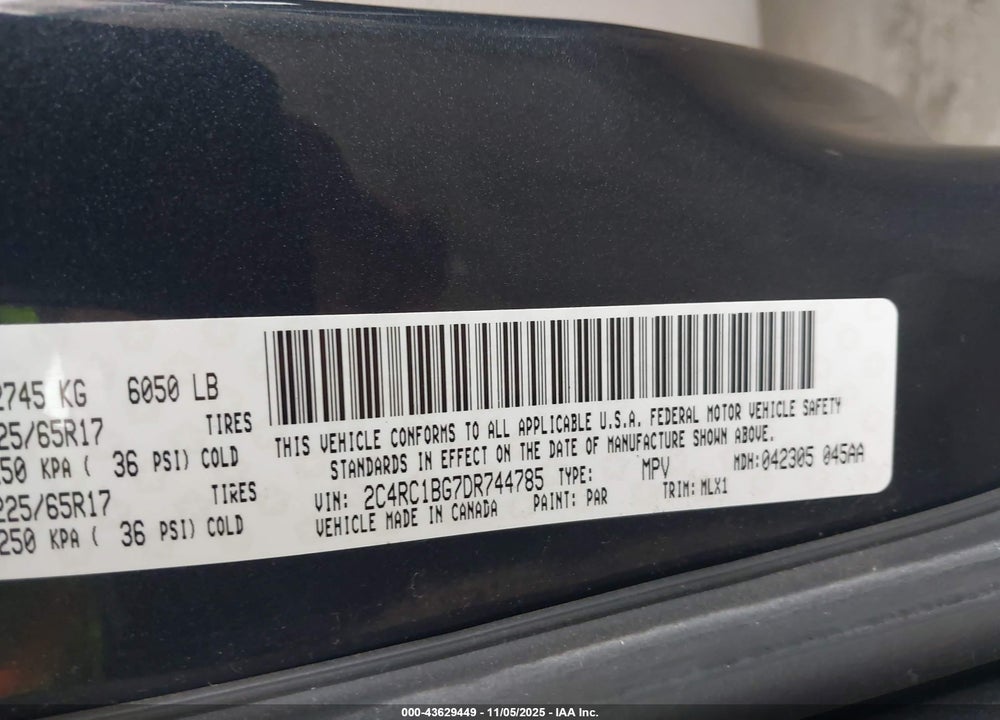 2013 CHRYSLER TOWN & COUNTRY TOURING VIN: 2C4RC1BG7DR744785