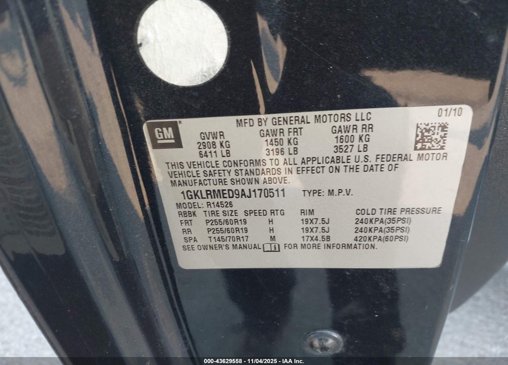 2010 GMC ACADIA SLT-1 VIN: 1GKLRMED9AJ170511