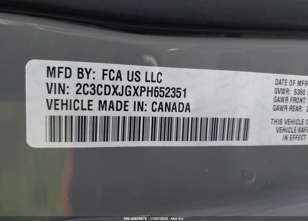 2023 DODGE CHARGER SXT AWD VIN: 2C3CDXJGXPH652351