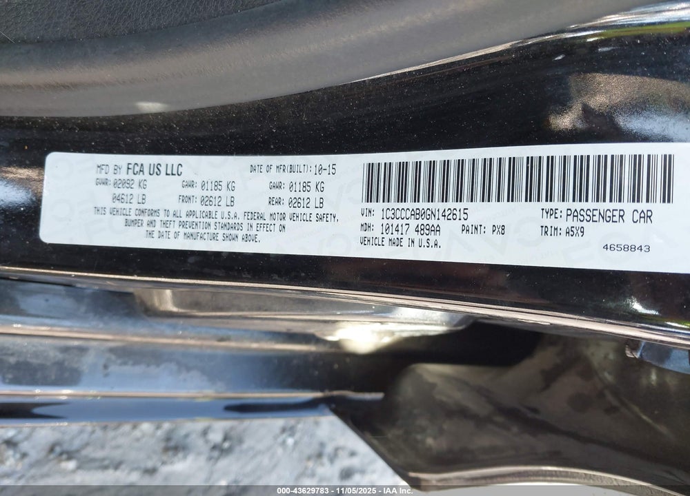 2016 CHRYSLER 200 LIMITED VIN: 1C3CCCAB0GN142615