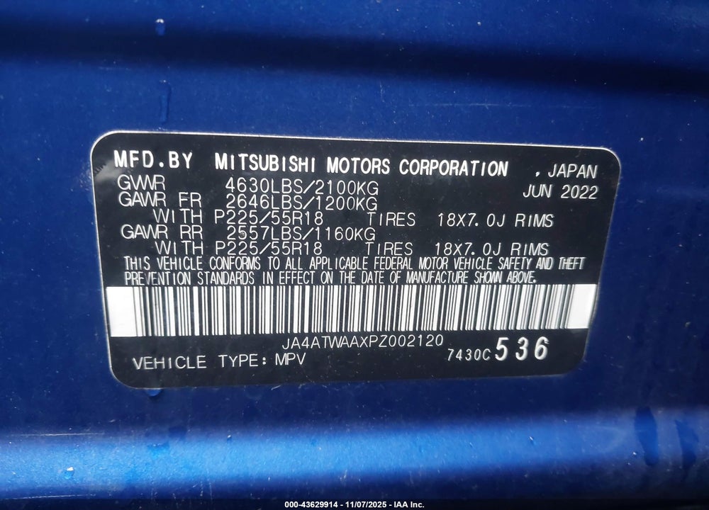 2023 MITSUBISHI ECLIPSE CROSS SE S-AWC/SEL S-AWC VIN: JA4ATWAAXPZ002120