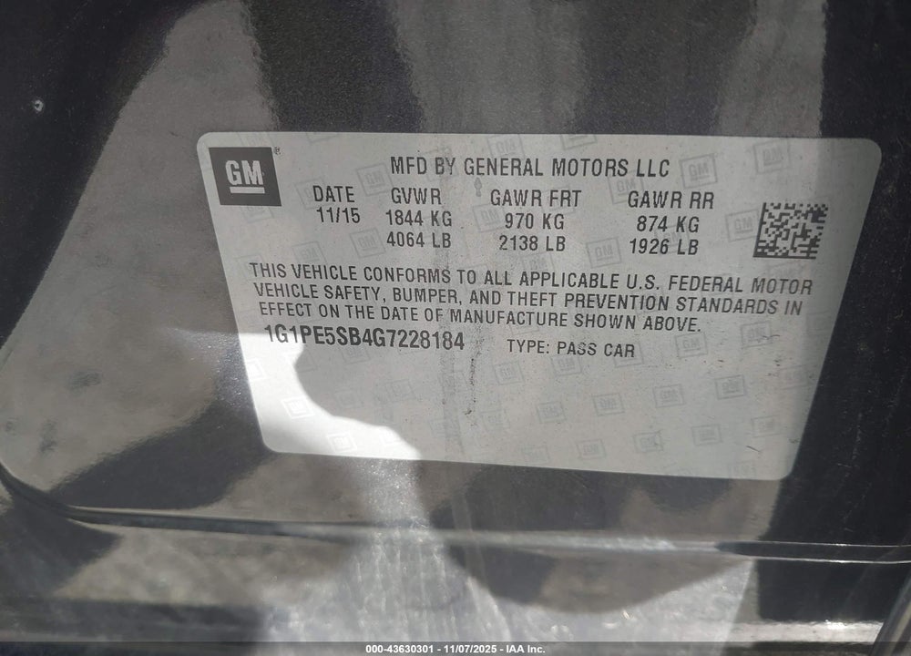 2016 CHEVROLET CRUZE LIMITED VIN: 1G1PE5SB4G7228184