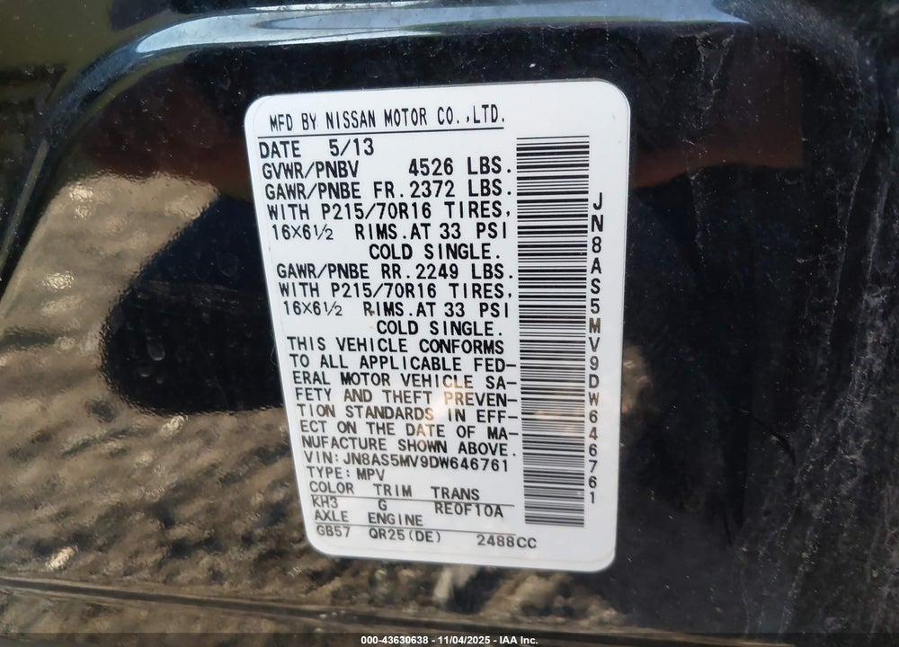 2013 NISSAN ROGUE SPORT VIN: JN8AS5MV9DW646761