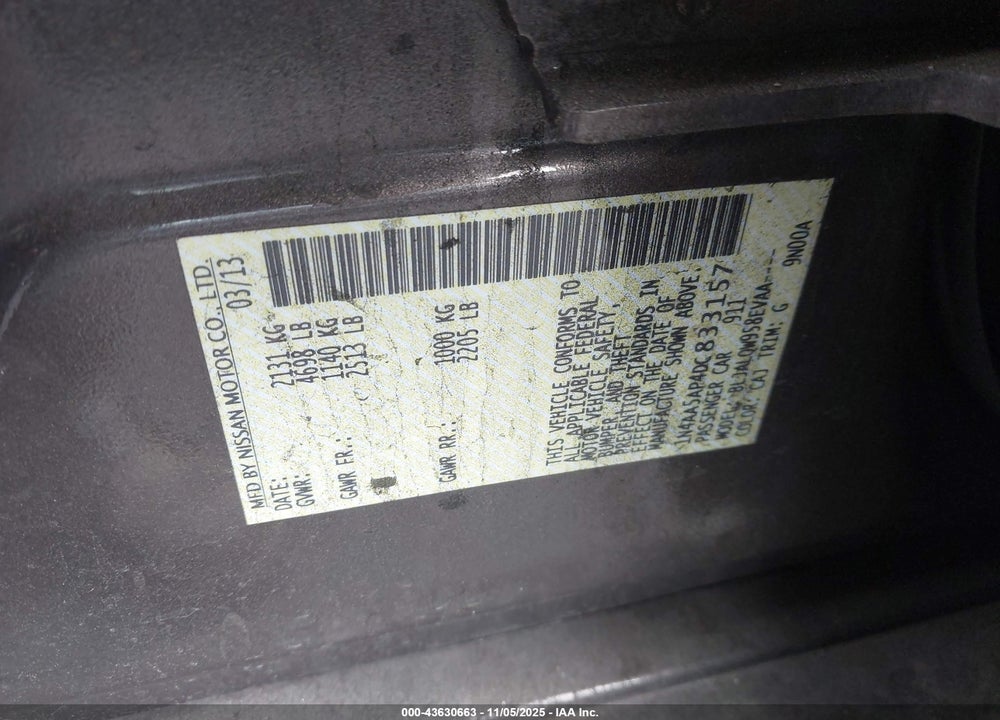 2013 NISSAN MAXIMA VIN: 1N4AA5AP4DC833157