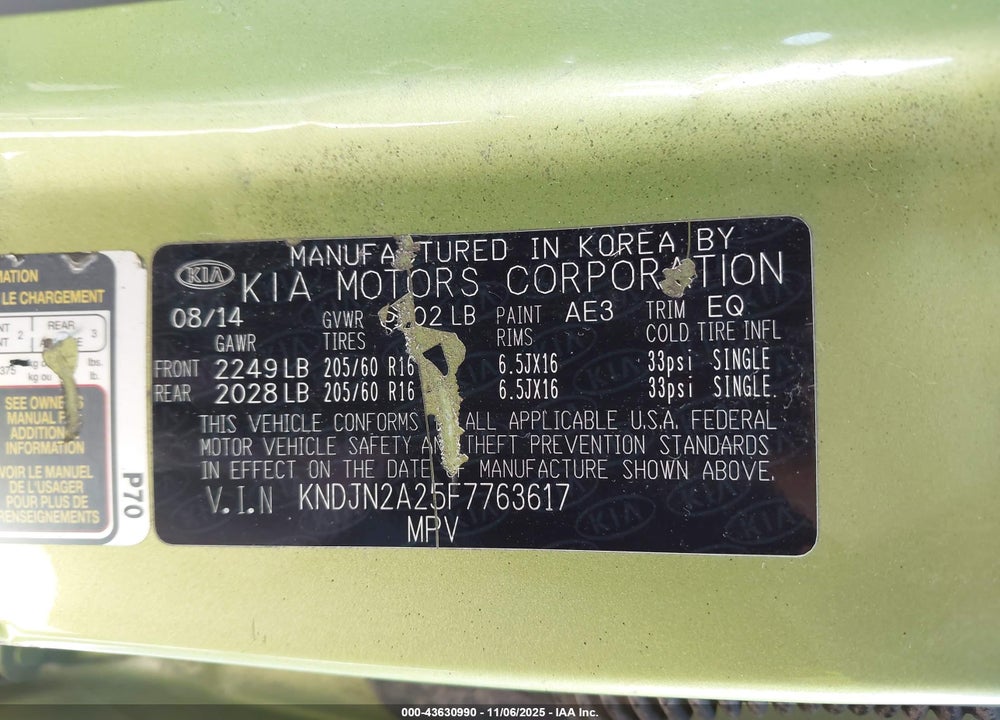2015 KIA SOUL VIN: KNDJN2A25F7763617