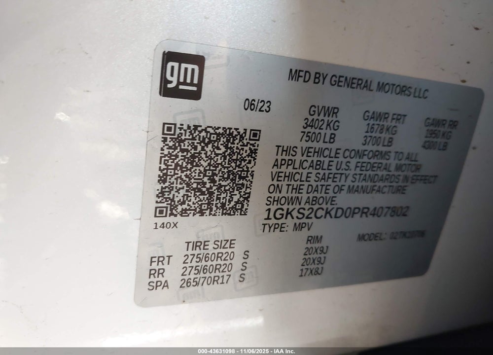 2023 GMC YUKON 4WD AT4 VIN: 1GKS2CKD0PR407802