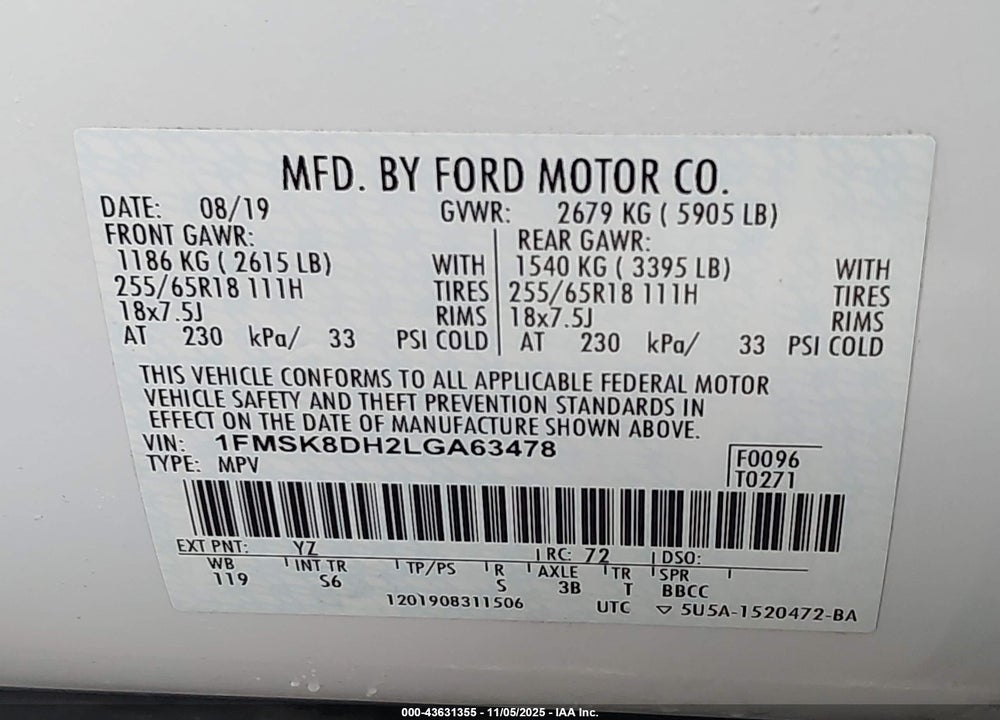 2020 FORD EXPLORER XLT VIN: 1FMSK8DH2LGA63478