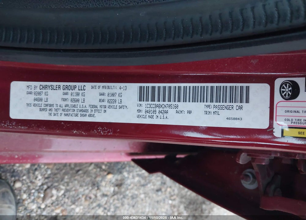 2013 CHRYSLER 200 LX VIN: 1C3CCBABXDN705160