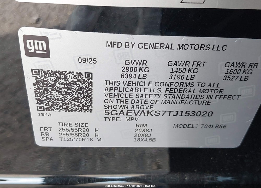 2026 BUICK ENCLAVE PREFERRED VIN: 5GAEVAKS7TJ153020
