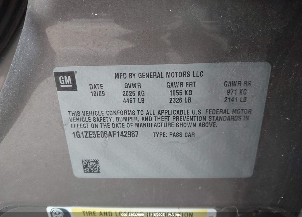 2010 CHEVROLET MALIBU VIN: 1G1ZE5E06AF142987