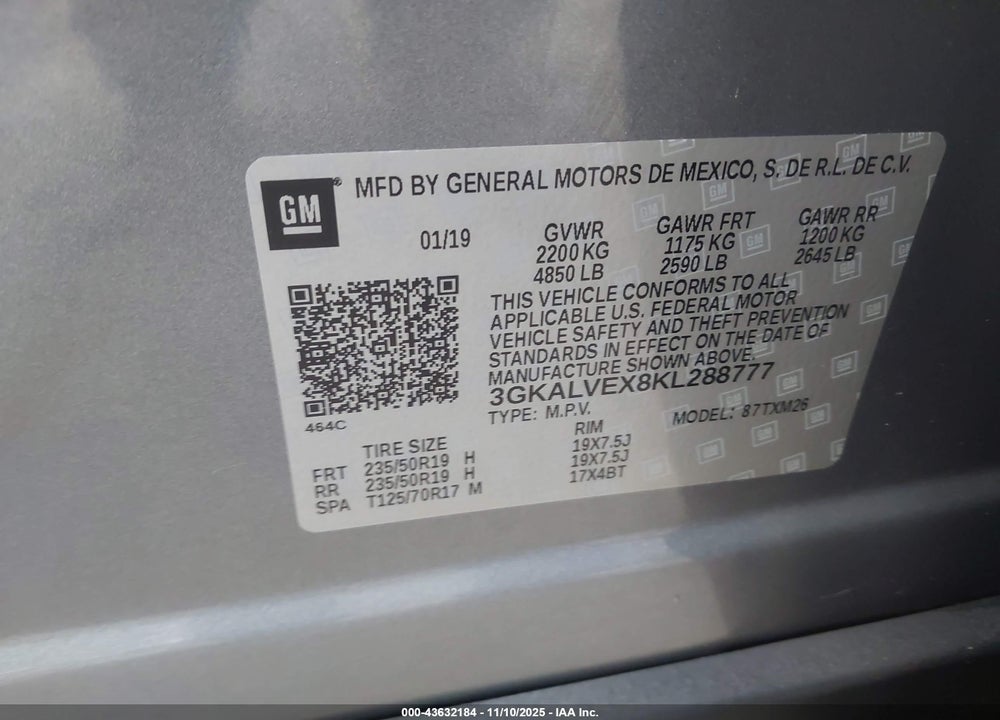 2019 GMC TERRAIN SLT VIN: 3GKALVEX8KL288777