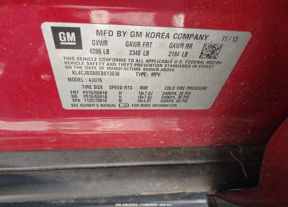 2014 BUICK ENCORE CONVENIENCE VIN: KL4CJBSB8EB613638