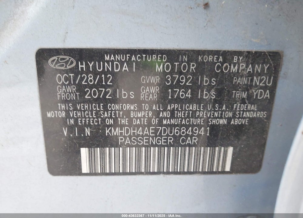 2013 HYUNDAI ELANTRA GLS VIN: KMHDH4AE7DU684941