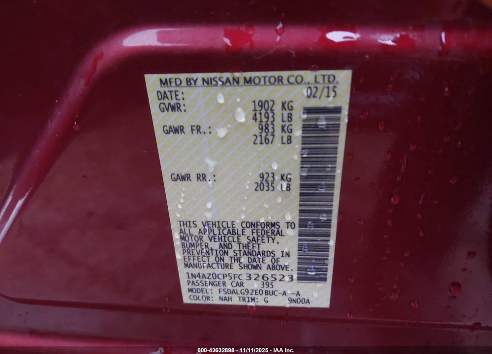 2015 NISSAN LEAF SL VIN: 1N4AZ0CP5FC326523