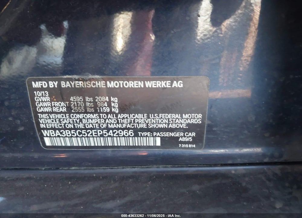 2014 BMW 328I XDRIVE VIN: WBA3B5C52EP542966
