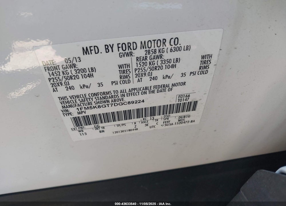 2013 FORD EXPLORER SPORT TRAC VIN: 1FM5K8GT7DGC89224