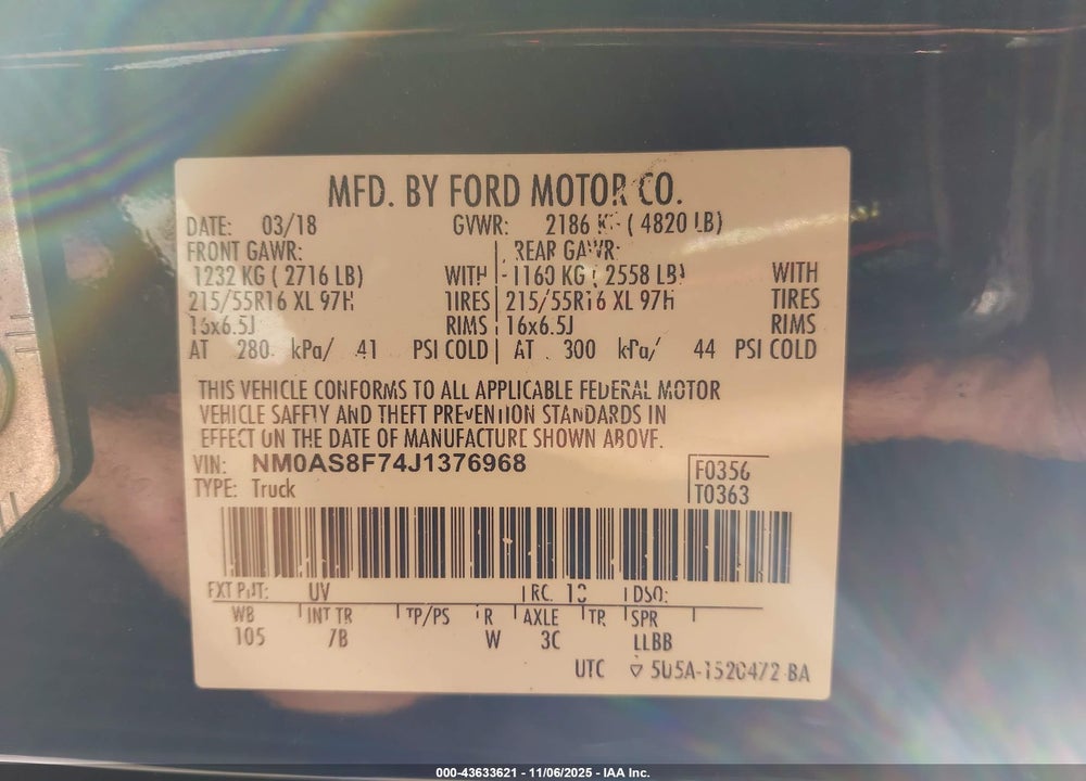 2018 FORD TRANSIT CONNECT XLT VIN: NM0AS8F74J1376968