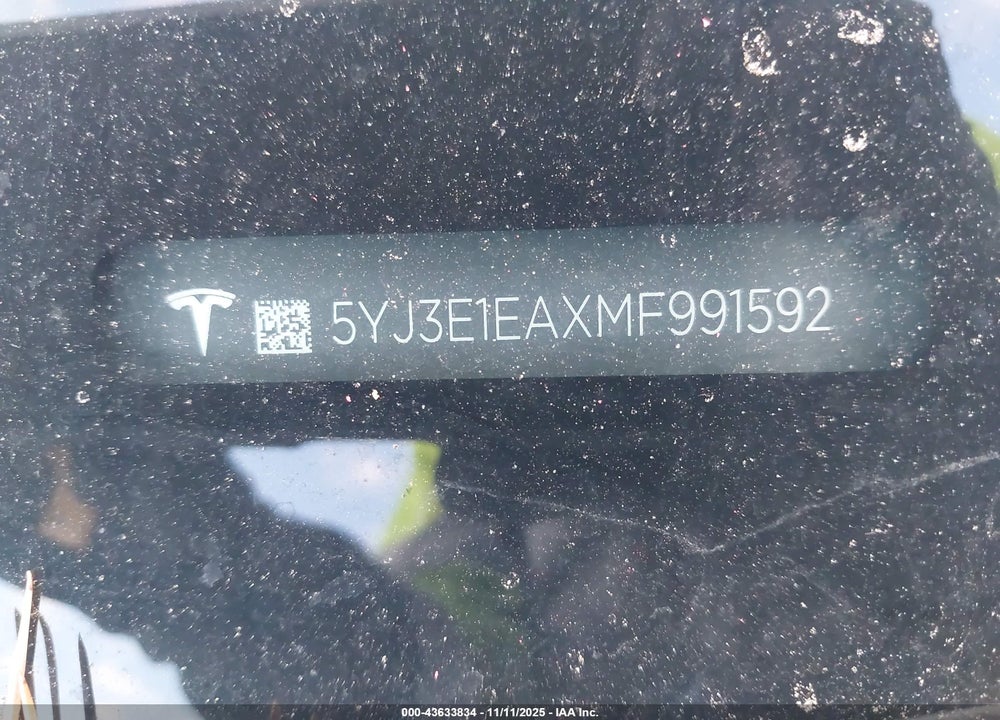 2021 TESLA MODEL 3 STANDARD RANGE PLUS REAR-WHEEL DRIVE VIN: 5YJ3E1EAXMF991592