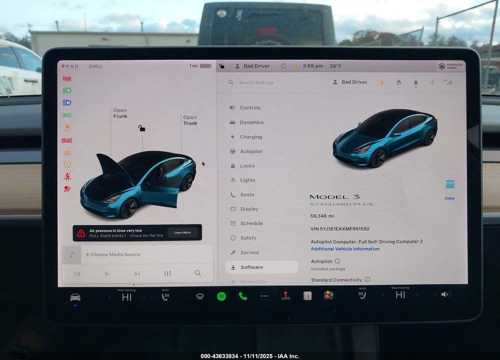 2021 TESLA MODEL 3 STANDARD RANGE PLUS REAR-WHEEL DRIVE VIN: 5YJ3E1EAXMF991592