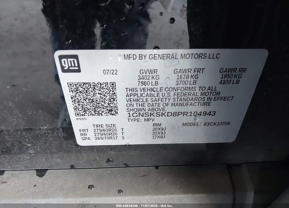 2023 CHEVROLET TAHOE 4WD PREMIER VIN: 1GNSKSKD8PR104943