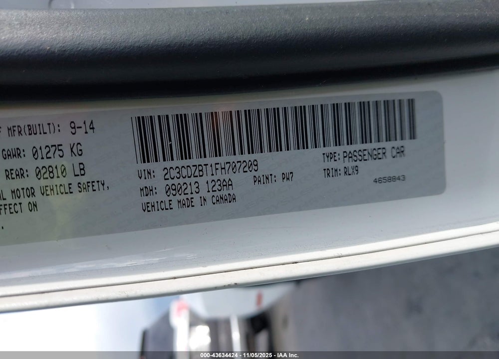 2015 DODGE CHALLENGER R/T PLUS VIN: 2C3CDZBT1FH707209