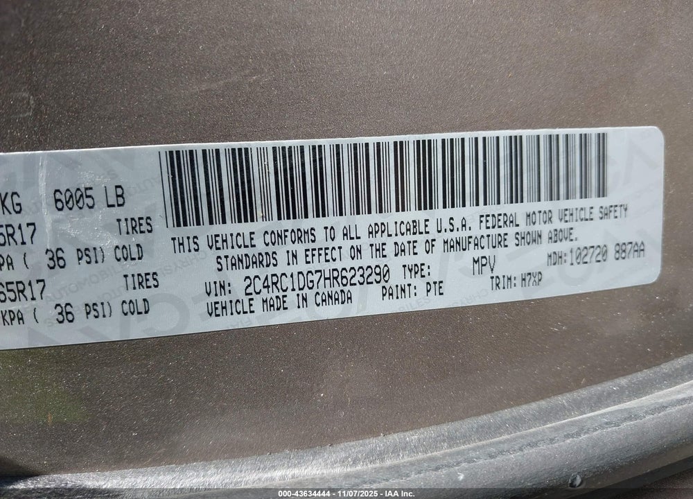 2017 CHRYSLER PACIFICA TOURING VIN: 2C4RC1DG7HR623290