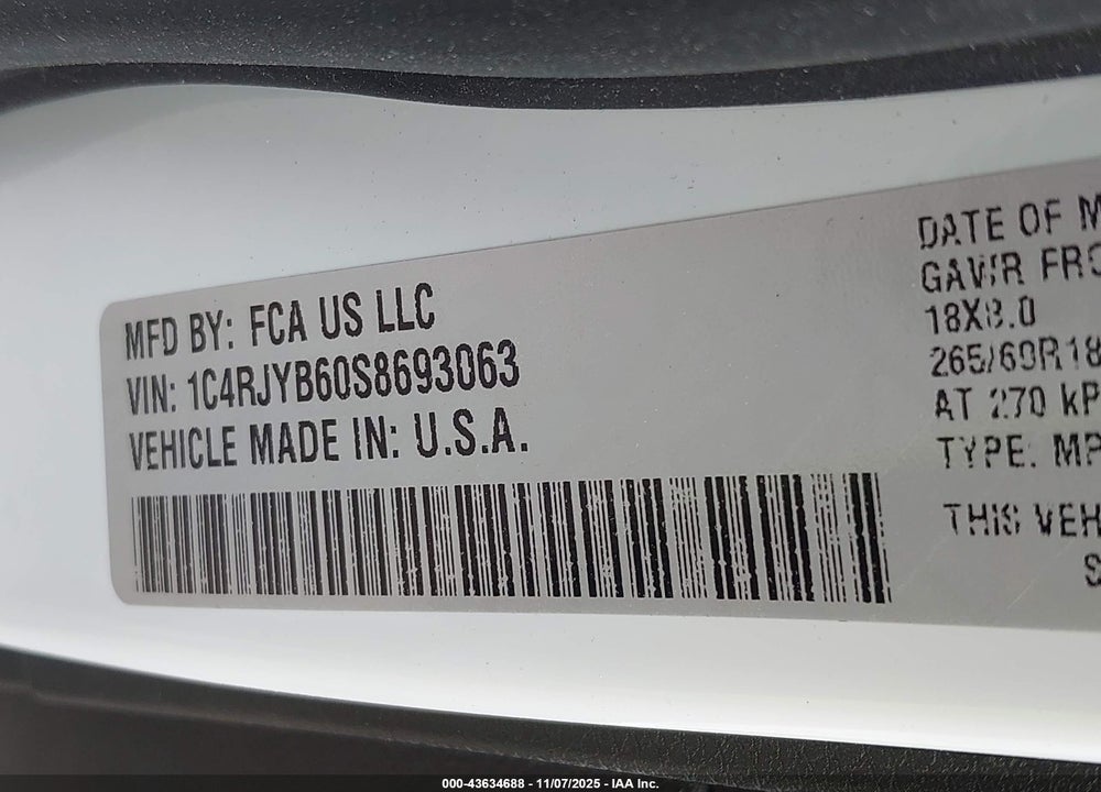 2025 JEEP GRAND CHEROKEE 4XE VIN: 1C4RJYB60S8693063